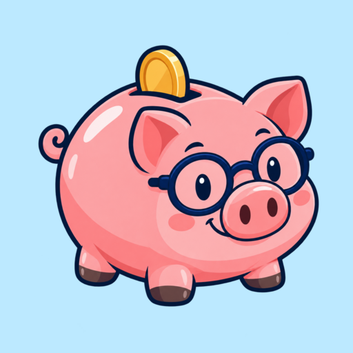 Budget Club piggy bank wearing glasses